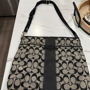 Coach Signature Stripe Swing pack Crossbody Bag A1432-F28502 Brown Logo Canvas